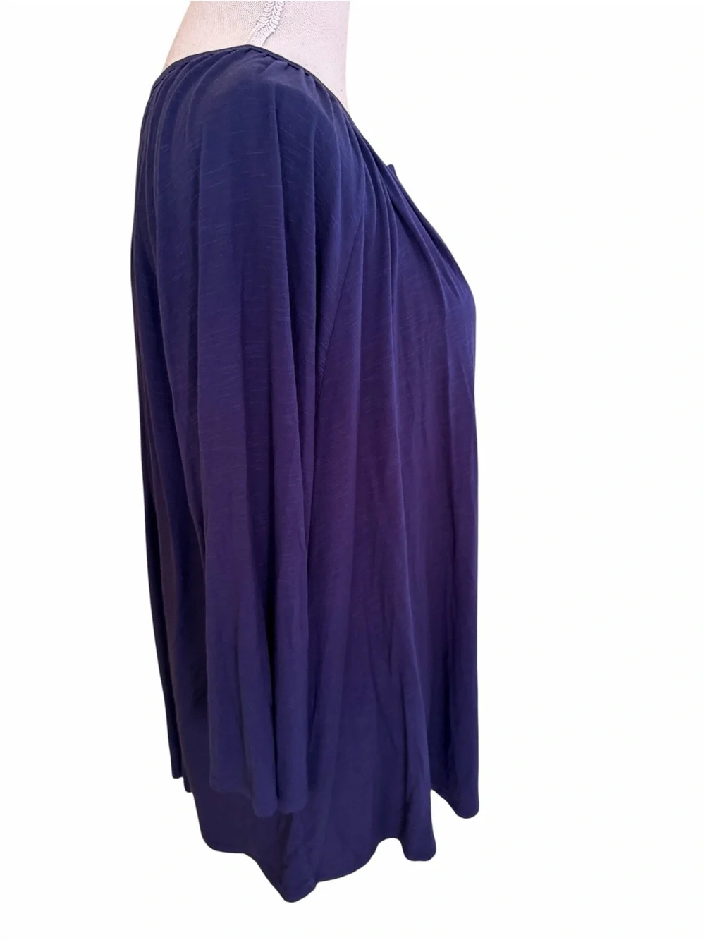 Lane Bryant Navy Blue Jersey Notched V-Neck 3/4 Sleeve Swing Top 18